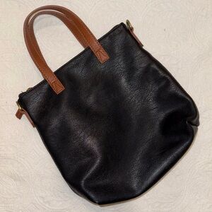 Antik Kraft Black Vegan Leather Mini Tote Bree Crossbody Bag Brown Handles
